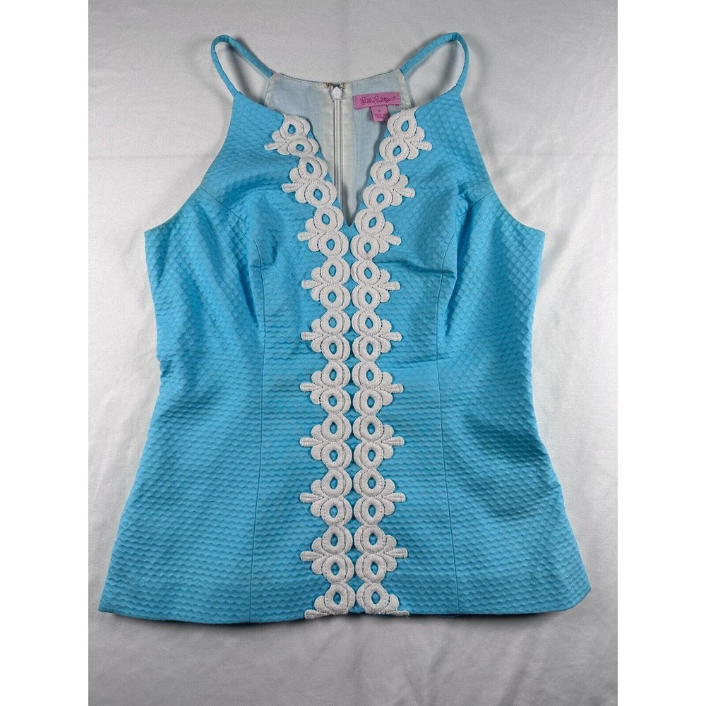Lilly Pulitzer Blue Tank Top with White Lace Detail